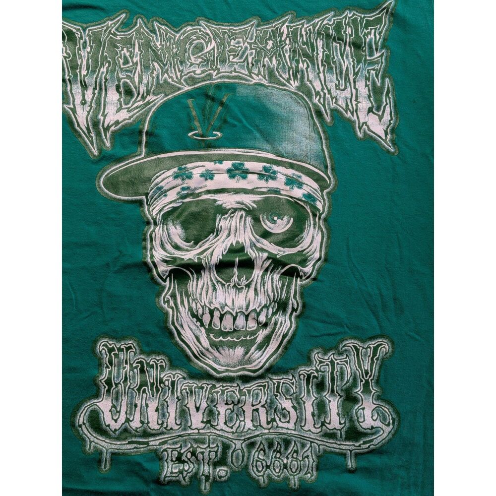 Vengeance University Skull Graphic T-Shirt Green Irish St. Patrick's XXL Goth